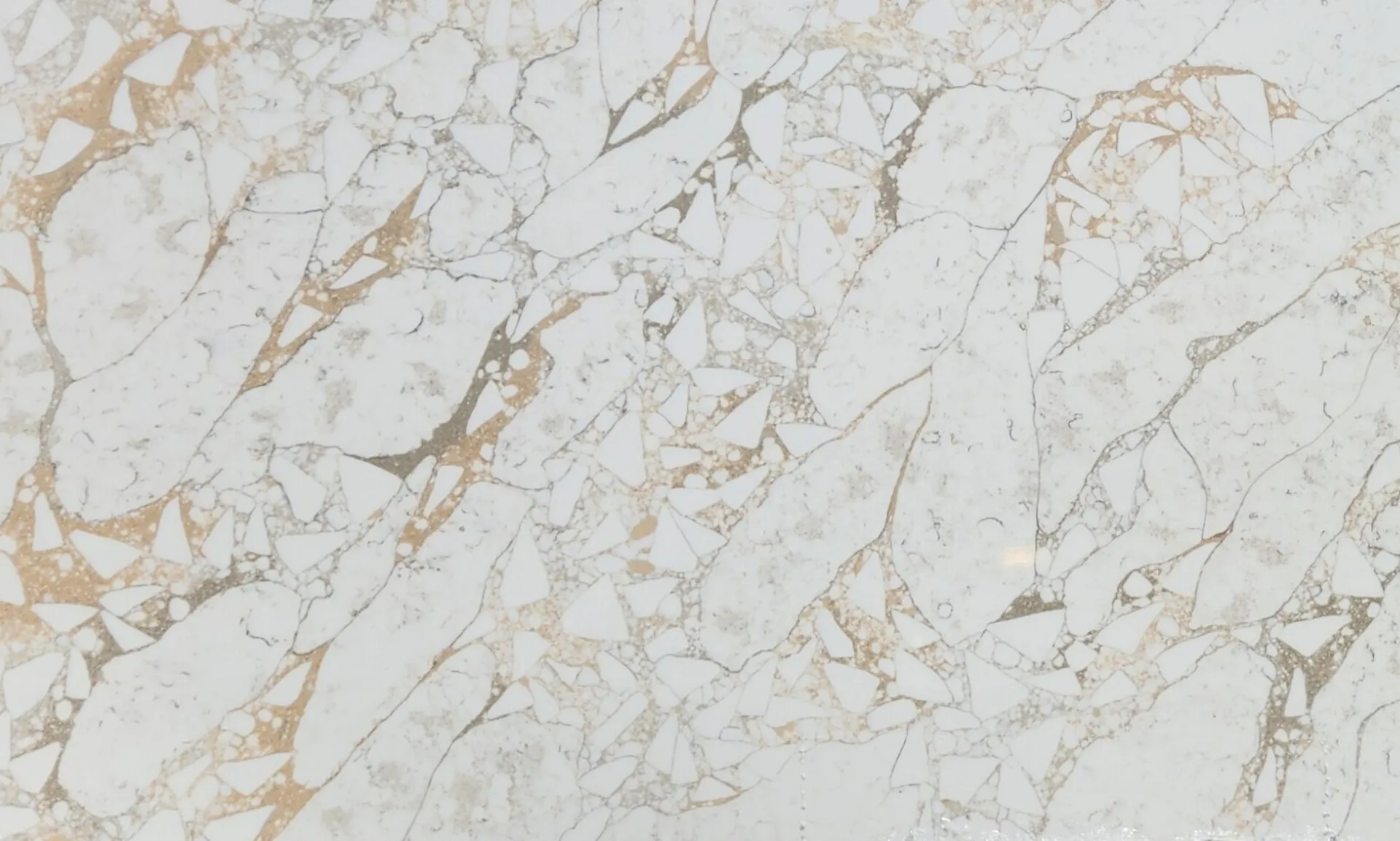 Closeup image of Opal Quartz Calacatta Belgia White Quartz countertop slab