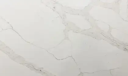 Closeup image of Opal Quartz Statuario Eternal Light White Quartz countertop slab