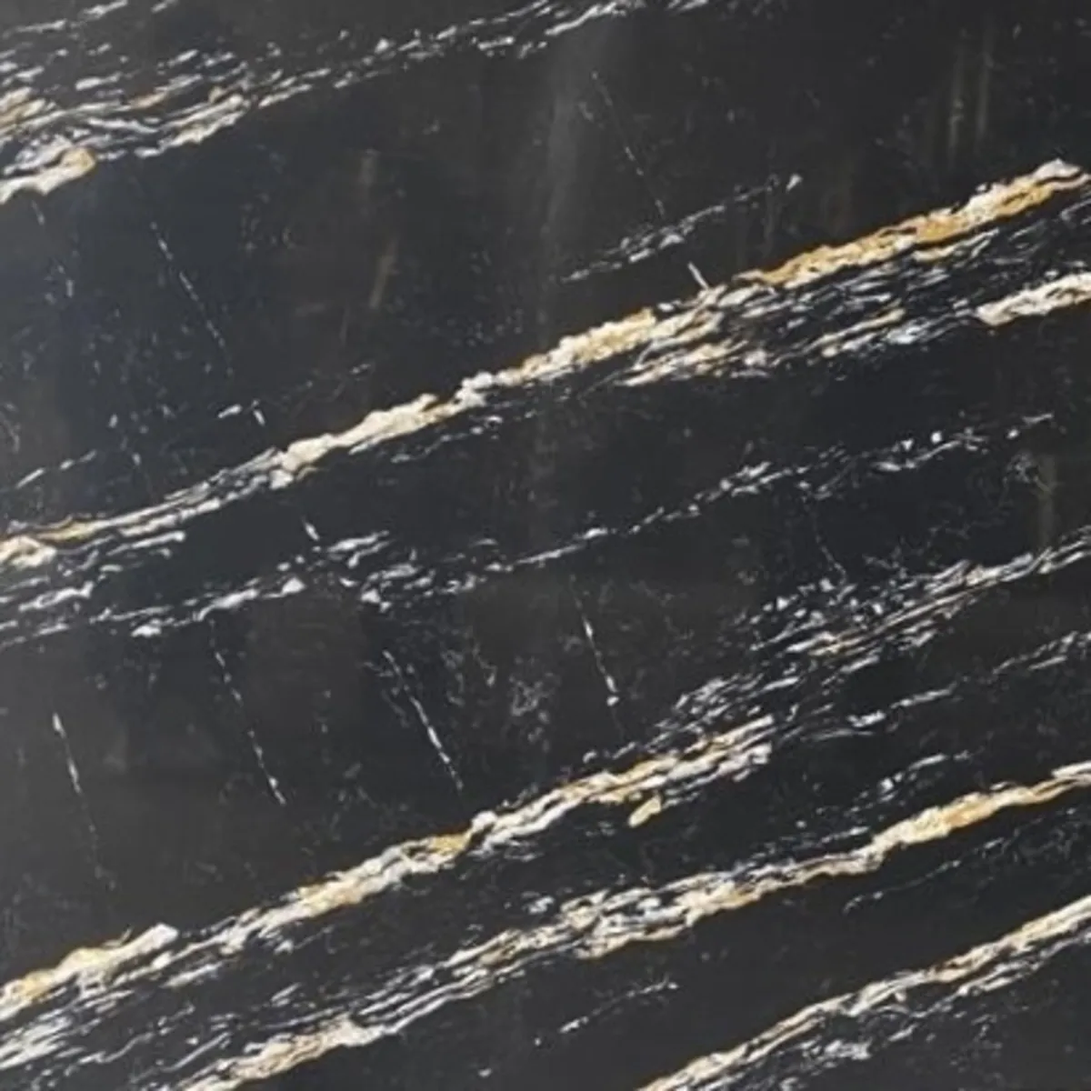 Closeup image of Opal Quartz Titanium Black Quartz countertop slab