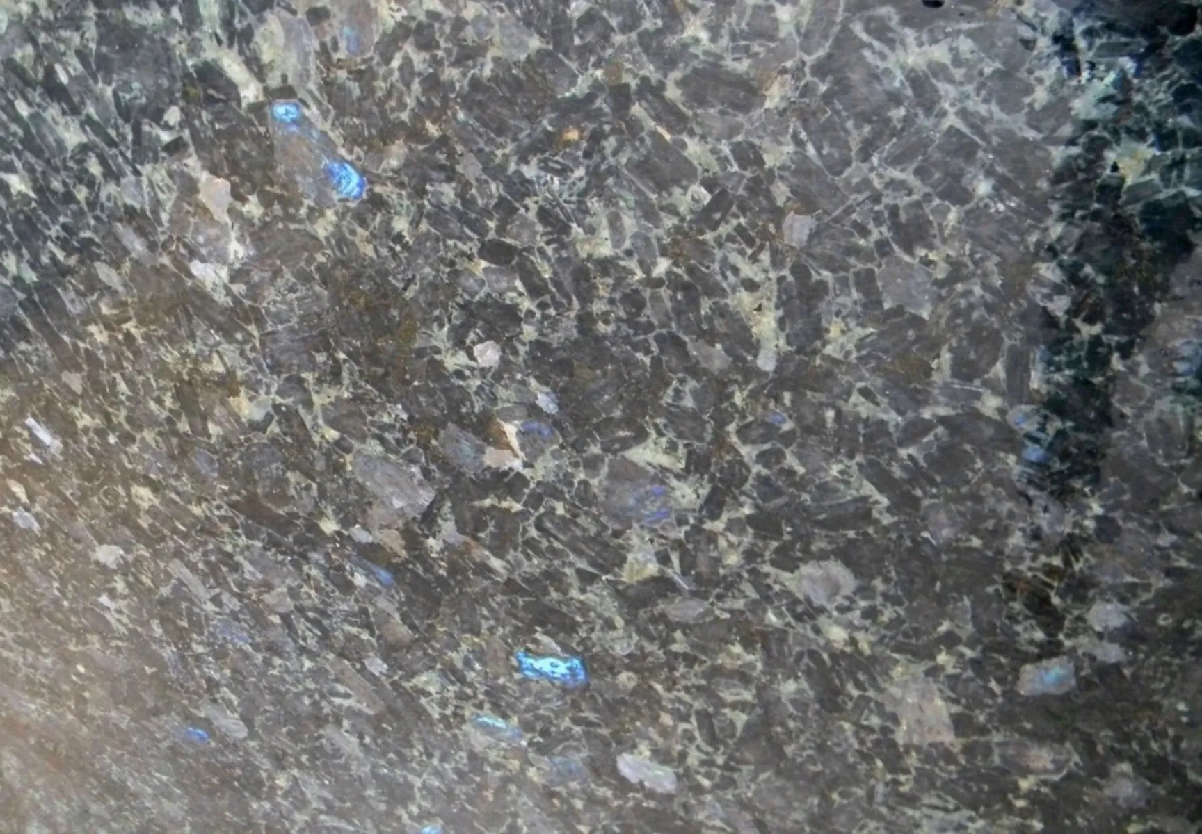 Closeup image of Volga Blue Black Granite countertop slab