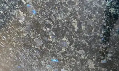 Closeup image of Volga Blue Black Granite countertop slab