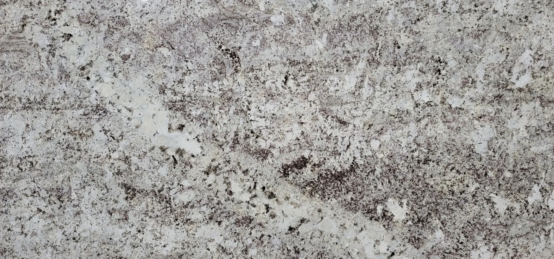 Closeup image of Alaska White Grey Granite countertop slab