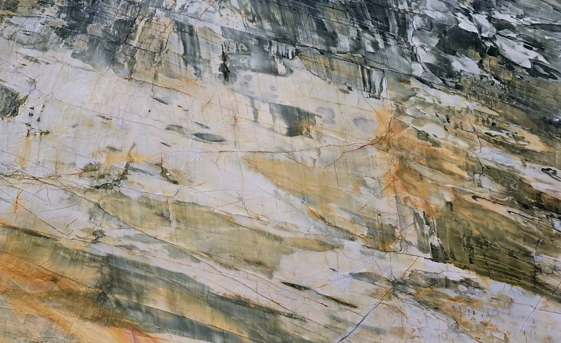 Closeup image of Aqua Volcano Beige Quartzite countertop slab