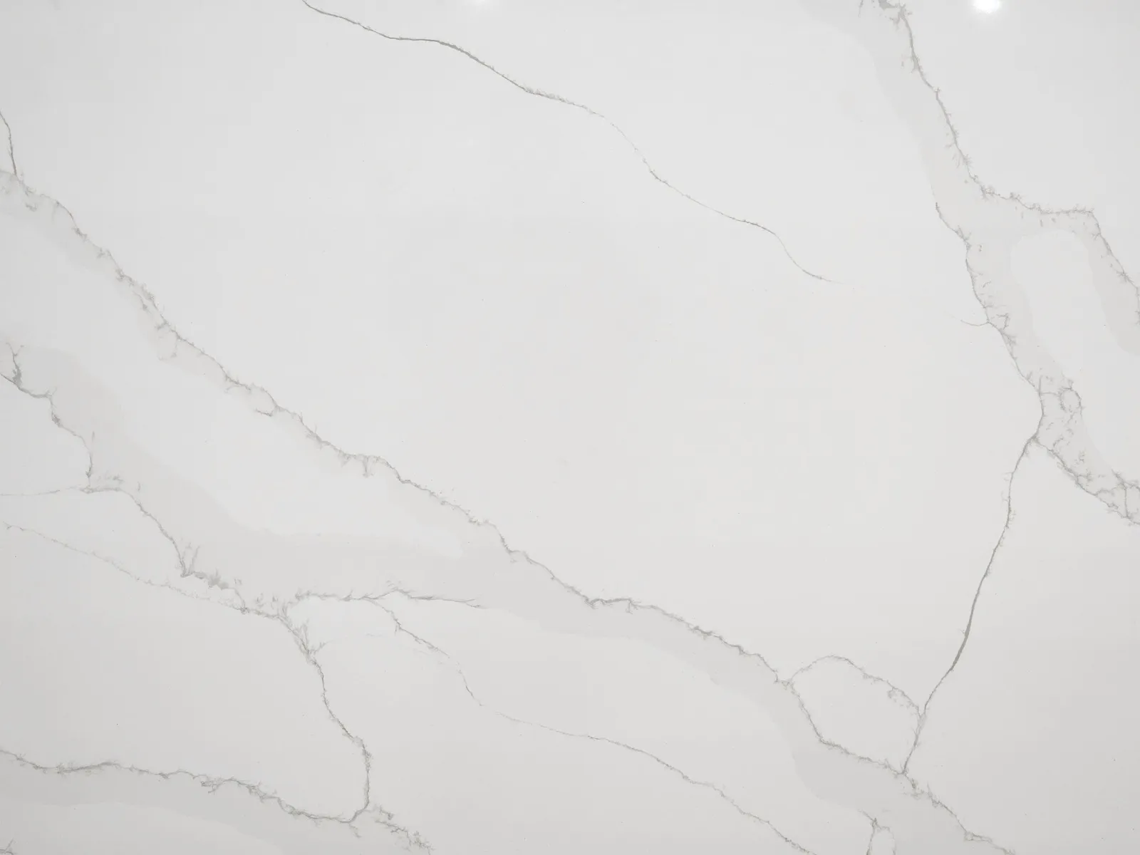 Closeup image of CRS Quartz Calacatta Austinite White Quartz countertop slab