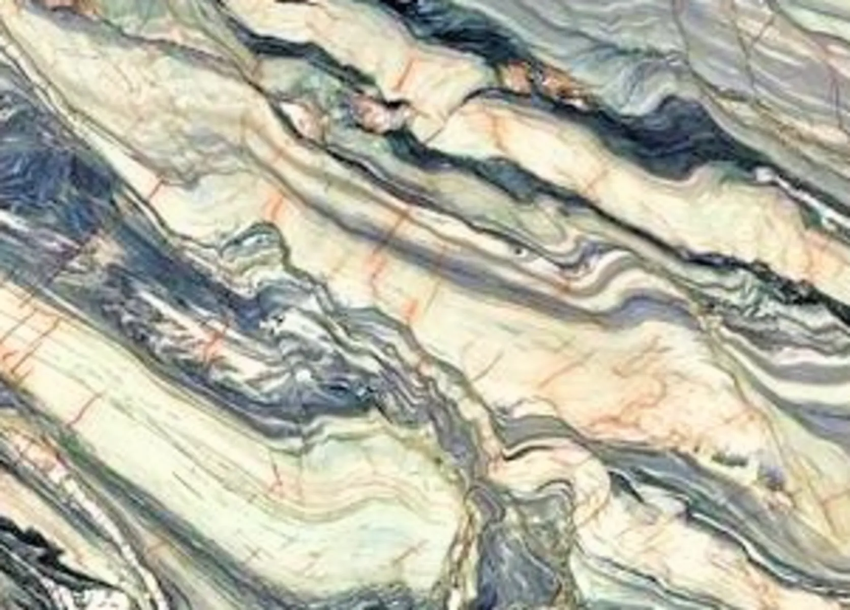 Closeup image of Explosion Blue Cream Quartzite countertop slab