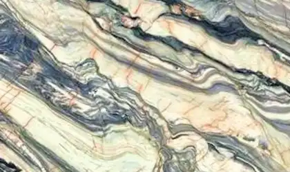 Closeup image of Explosion Blue Cream Quartzite countertop slab
