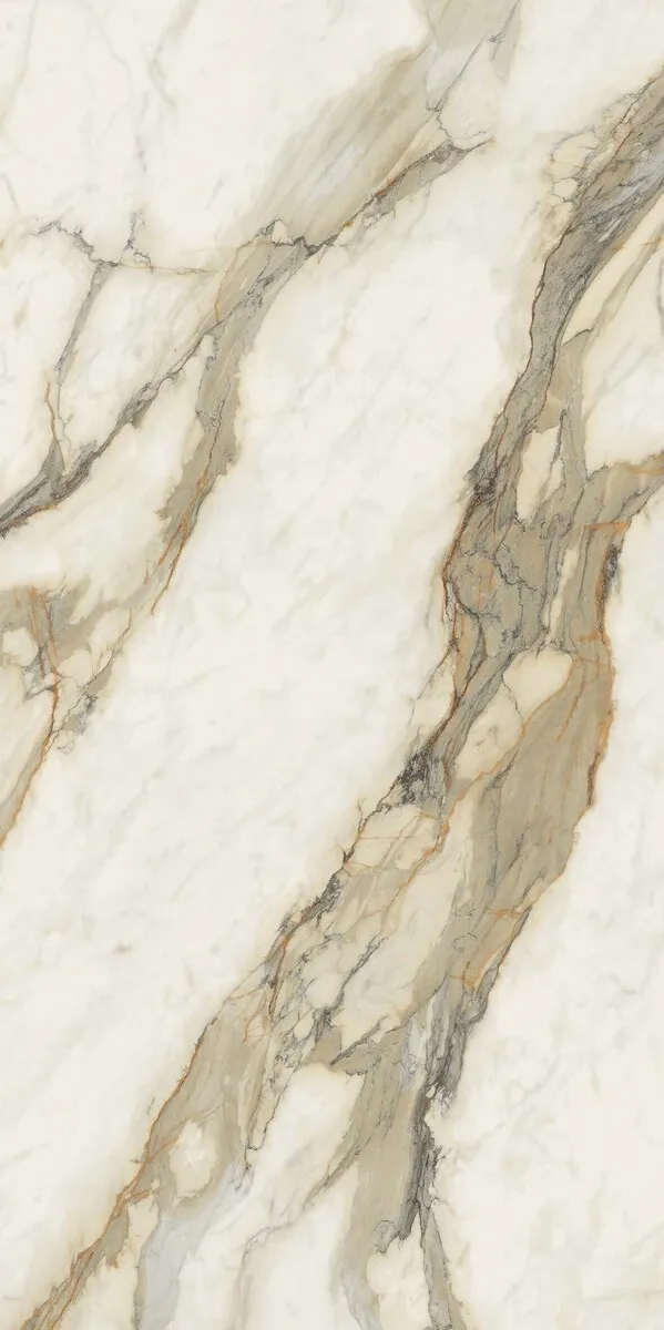 Closeup image of Infinity Calacatta Hermitage Cream Porcelain countertop slab