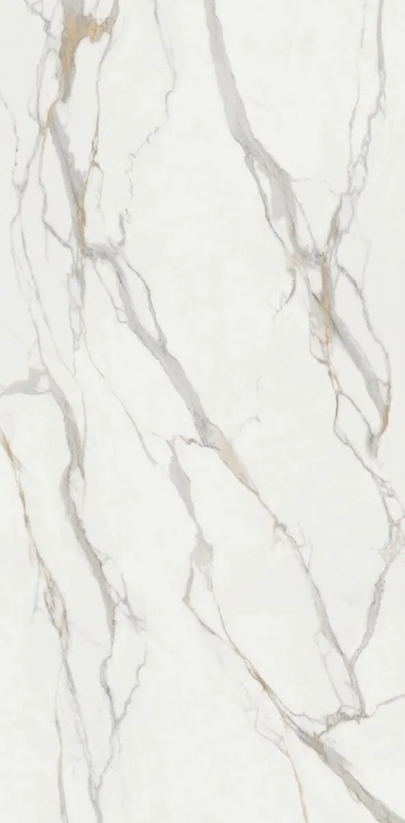 Closeup image of Infinity Calacatta Oro White Porcelain countertop slab