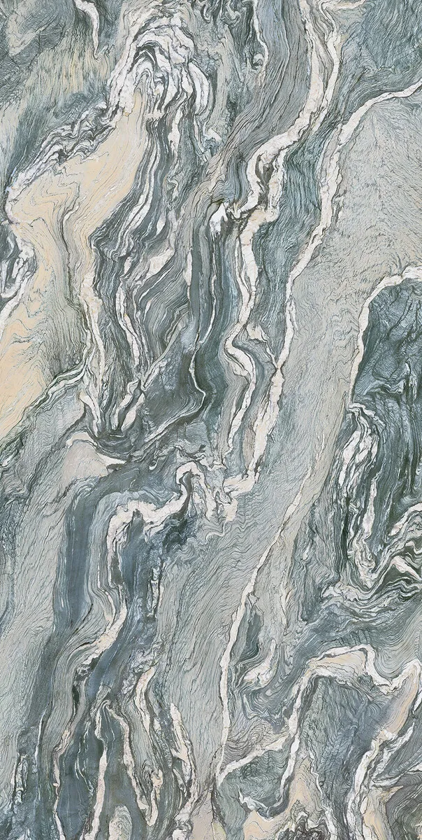 Closeup image of Infinity Iconic Cipollino Green Porcelain countertop slab