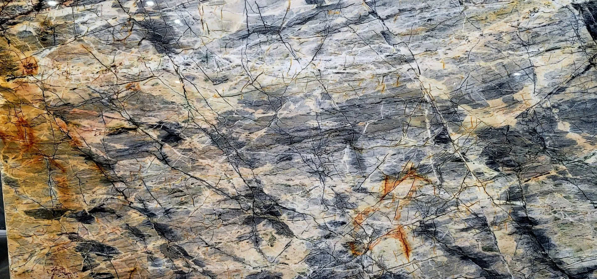 Closeup image of Iron Blue Grey Quartzite countertop slab