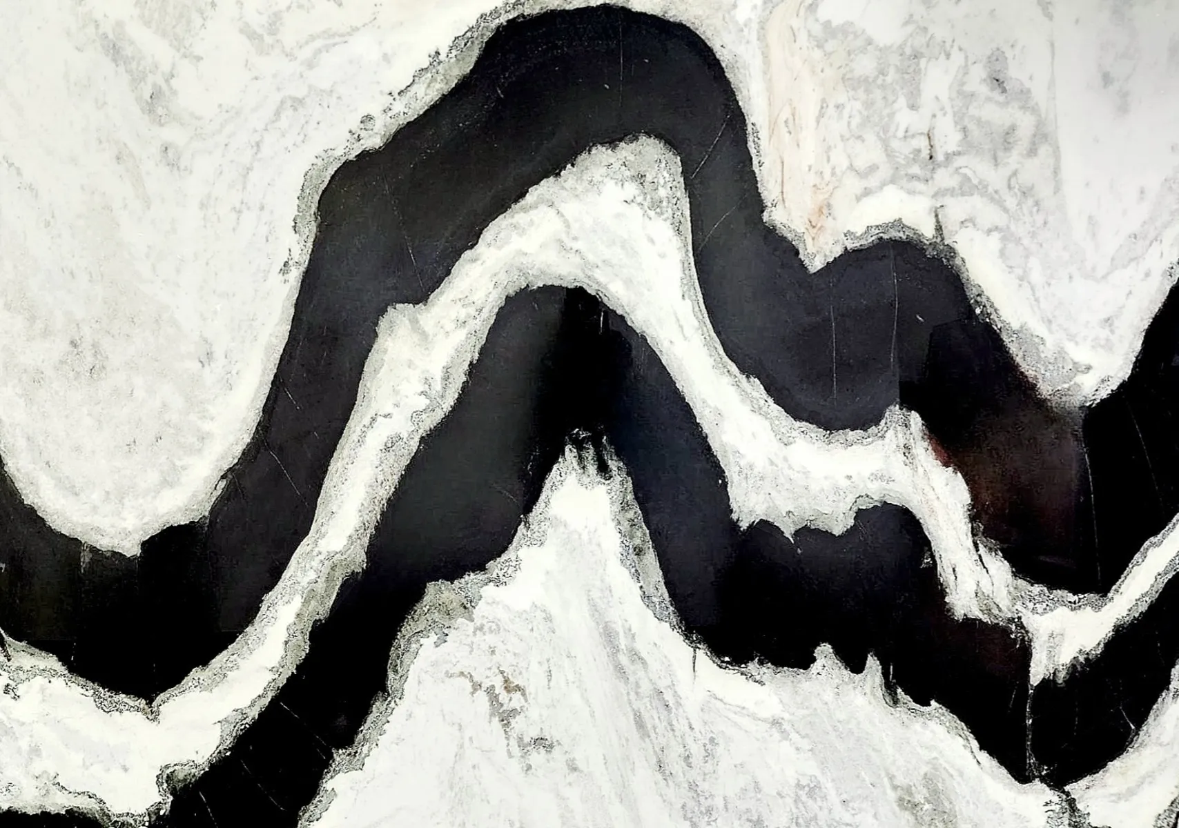Closeup image of Panda Black Marble countertop slab