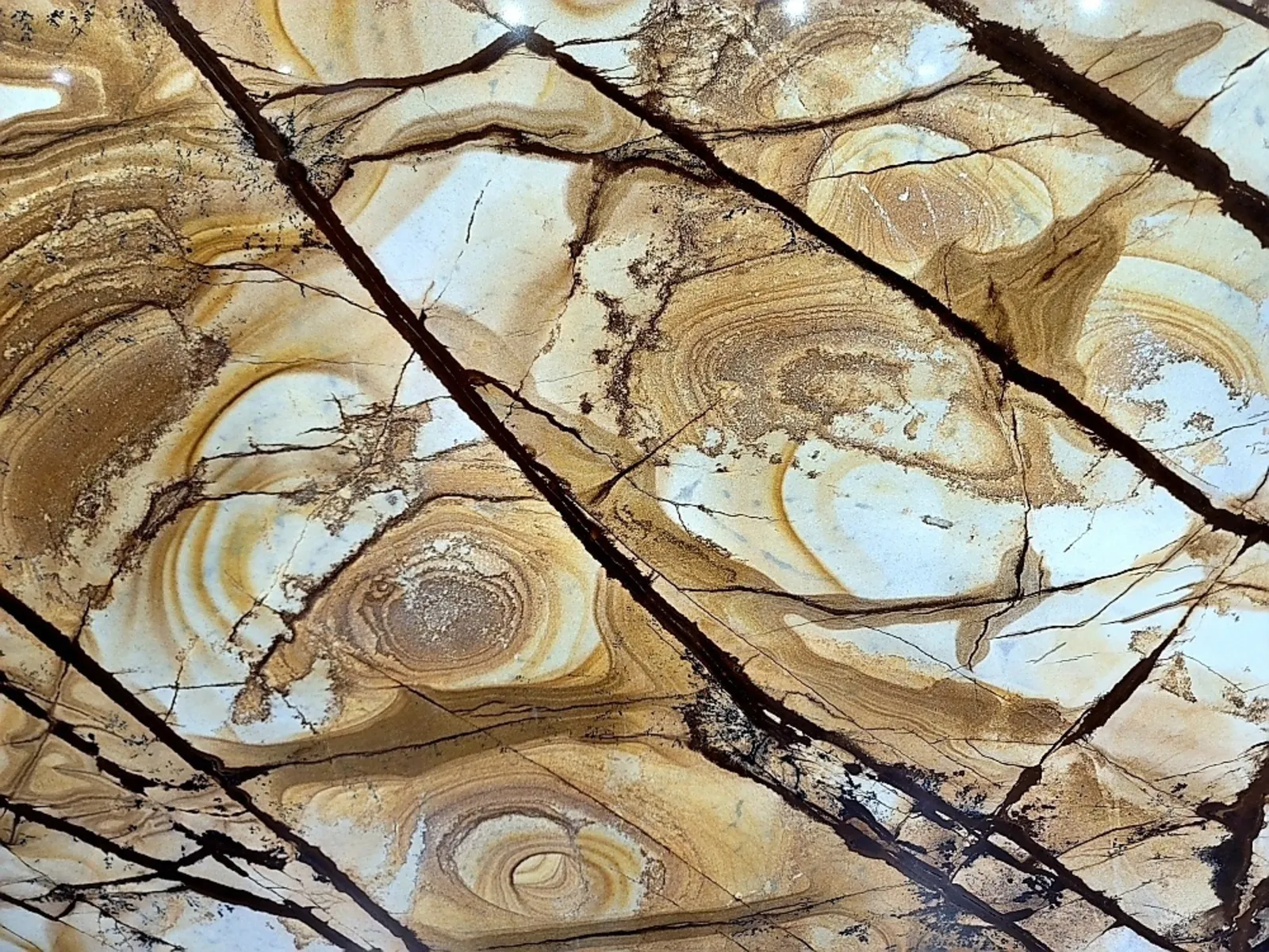 Closeup image of Woodstone Beige Quartzite countertop slab