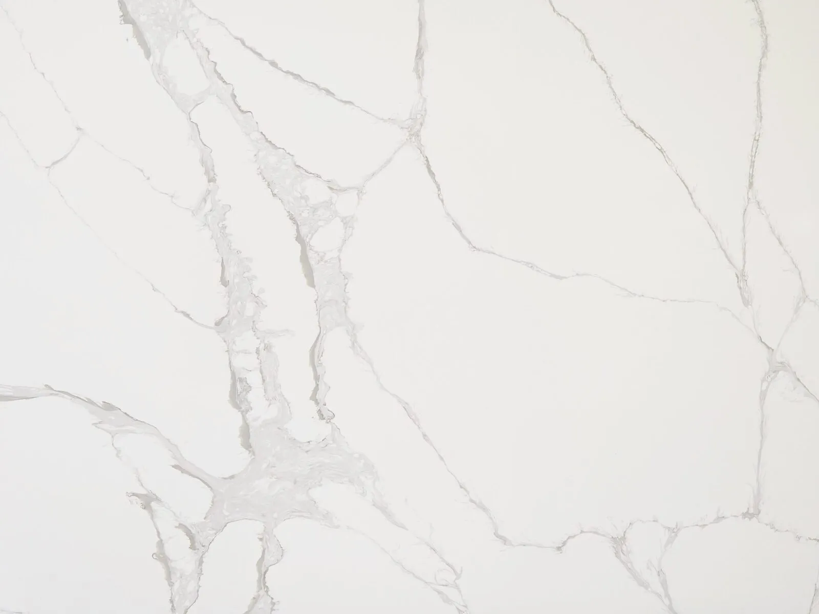 Closeup image of CRS Quartz Calacatta Prime White Quartz countertop slab
