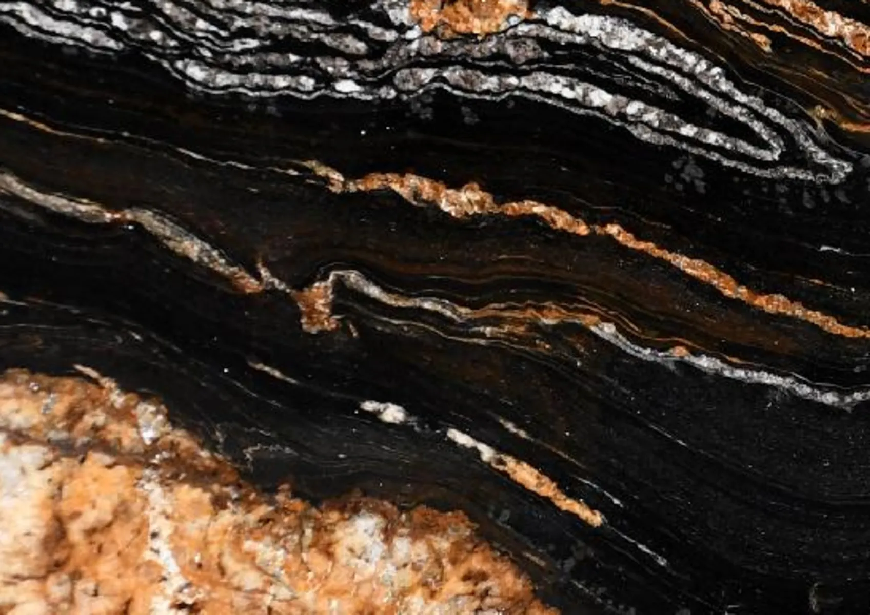 Closeup image of Belvedere Black Granite countertop slab