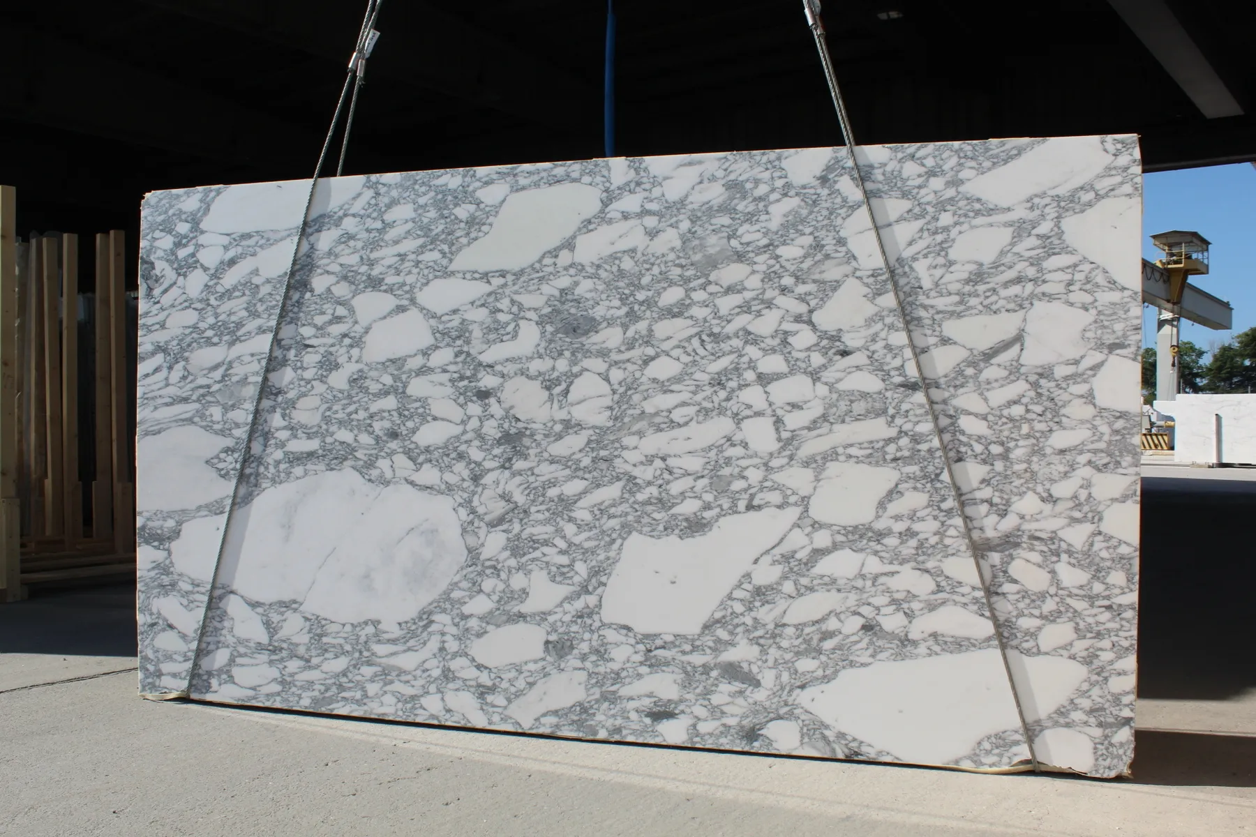 Closeup image of Arabescato Corchia White Marble countertop slab