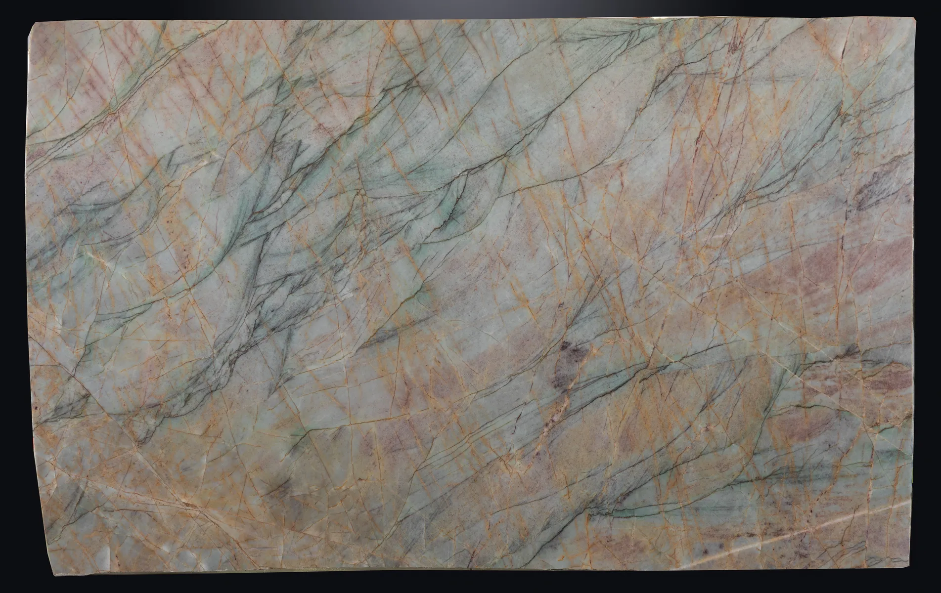 Closeup image of Aurora Borealis Green Quartzite countertop slab