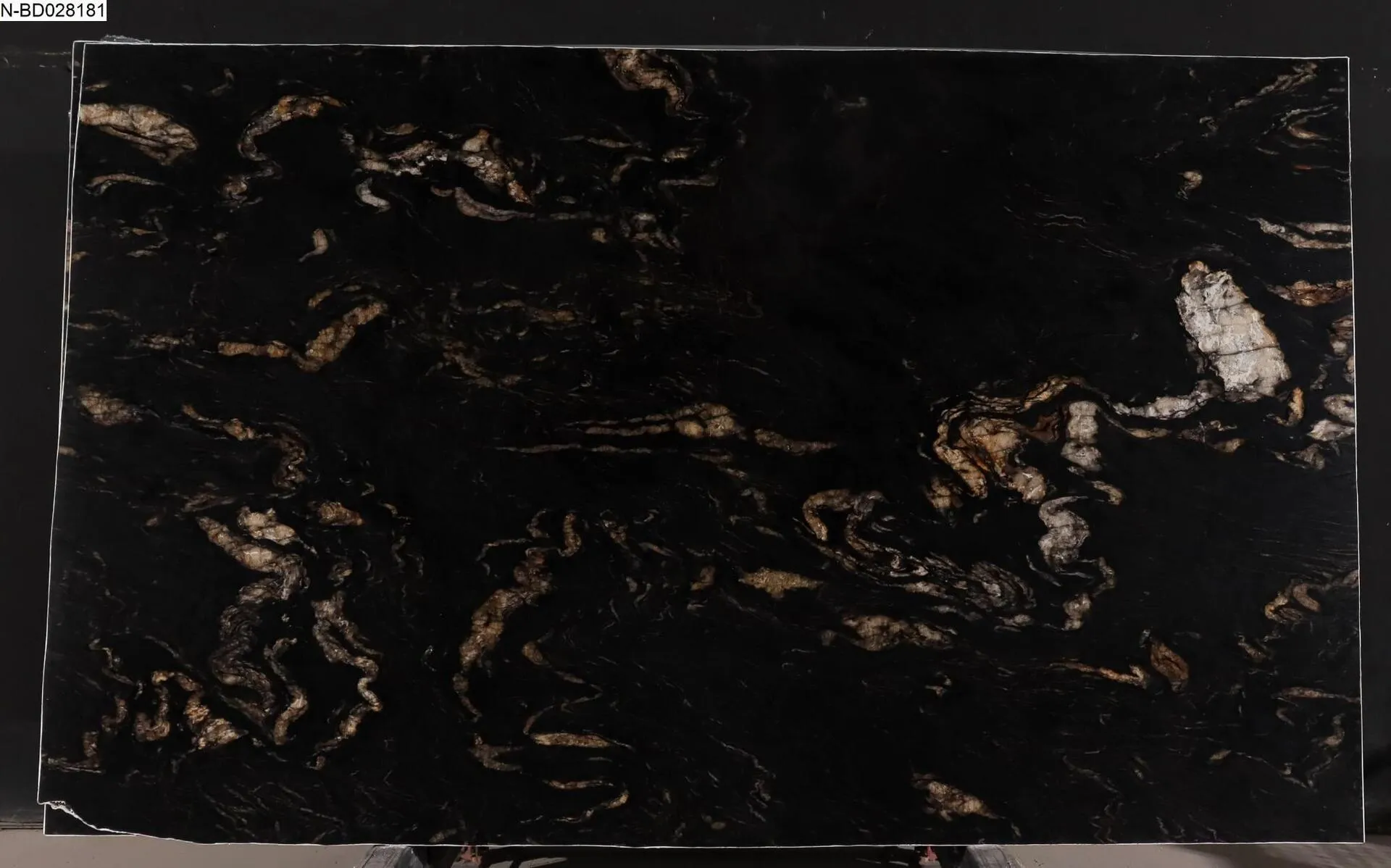 Closeup image of Titanium Gold Black Granite countertop slab