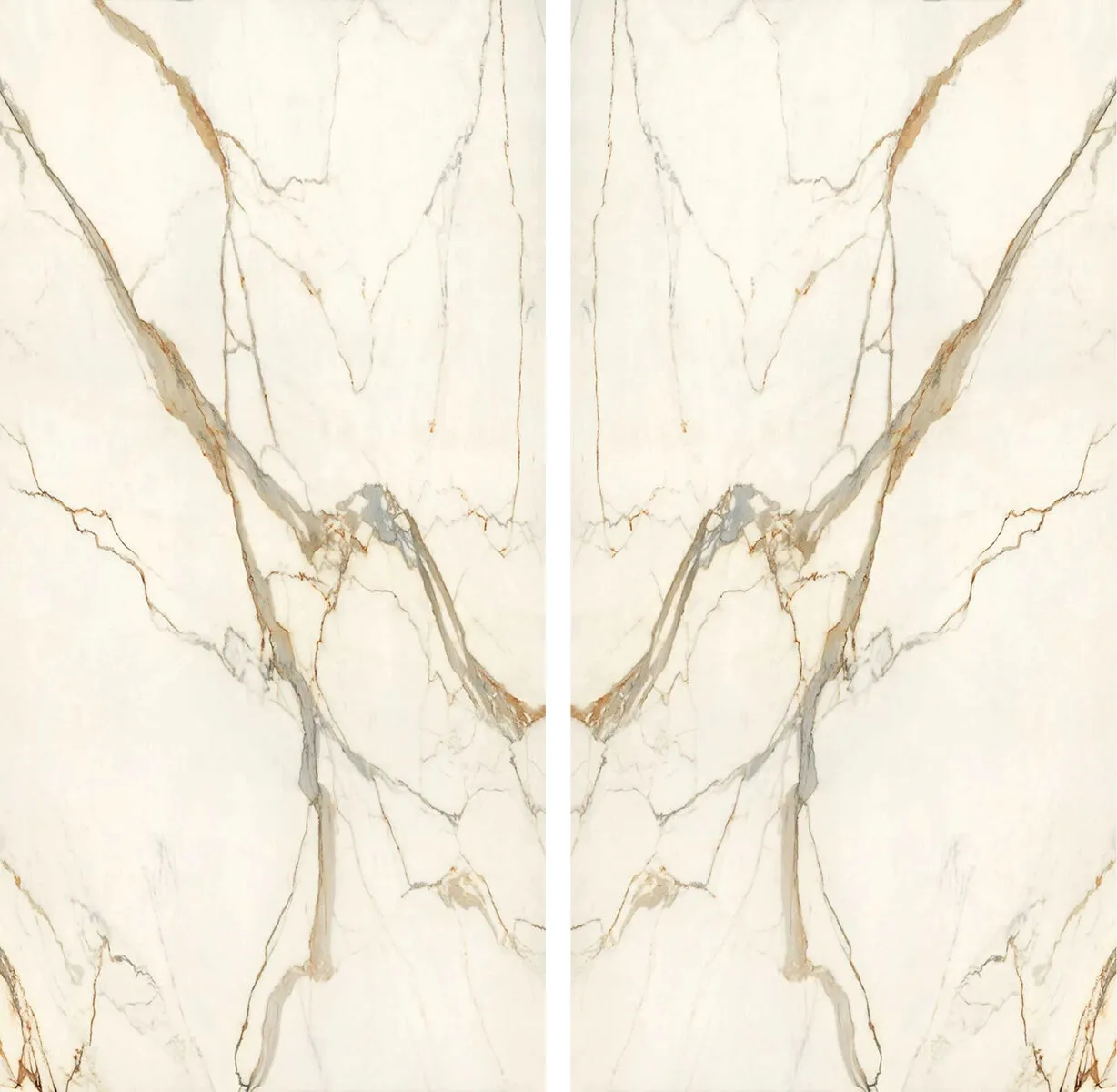 Closeup image of Aggranite Porcelain Calacatta Imperiale Silk Cream Porcelain countertop slab