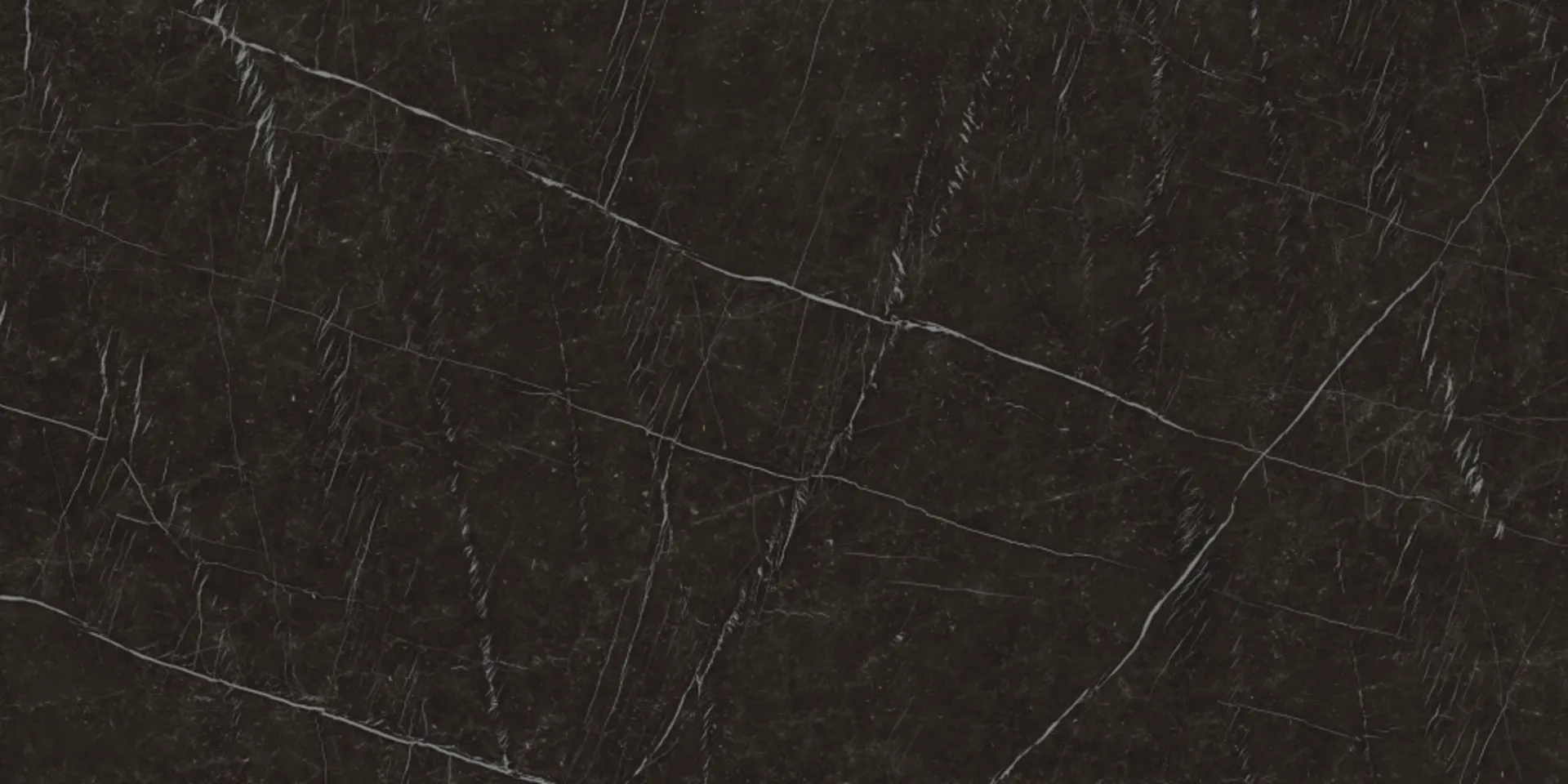 Closeup image of Aggranite Porcelain Nero Marquina Silk Black Porcelain countertop slab