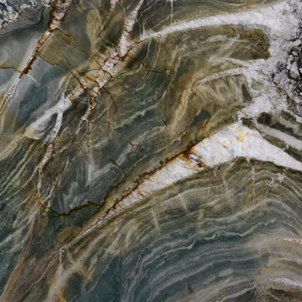 Closeup image of Botanic Crystal Green Quartzite countertop slab