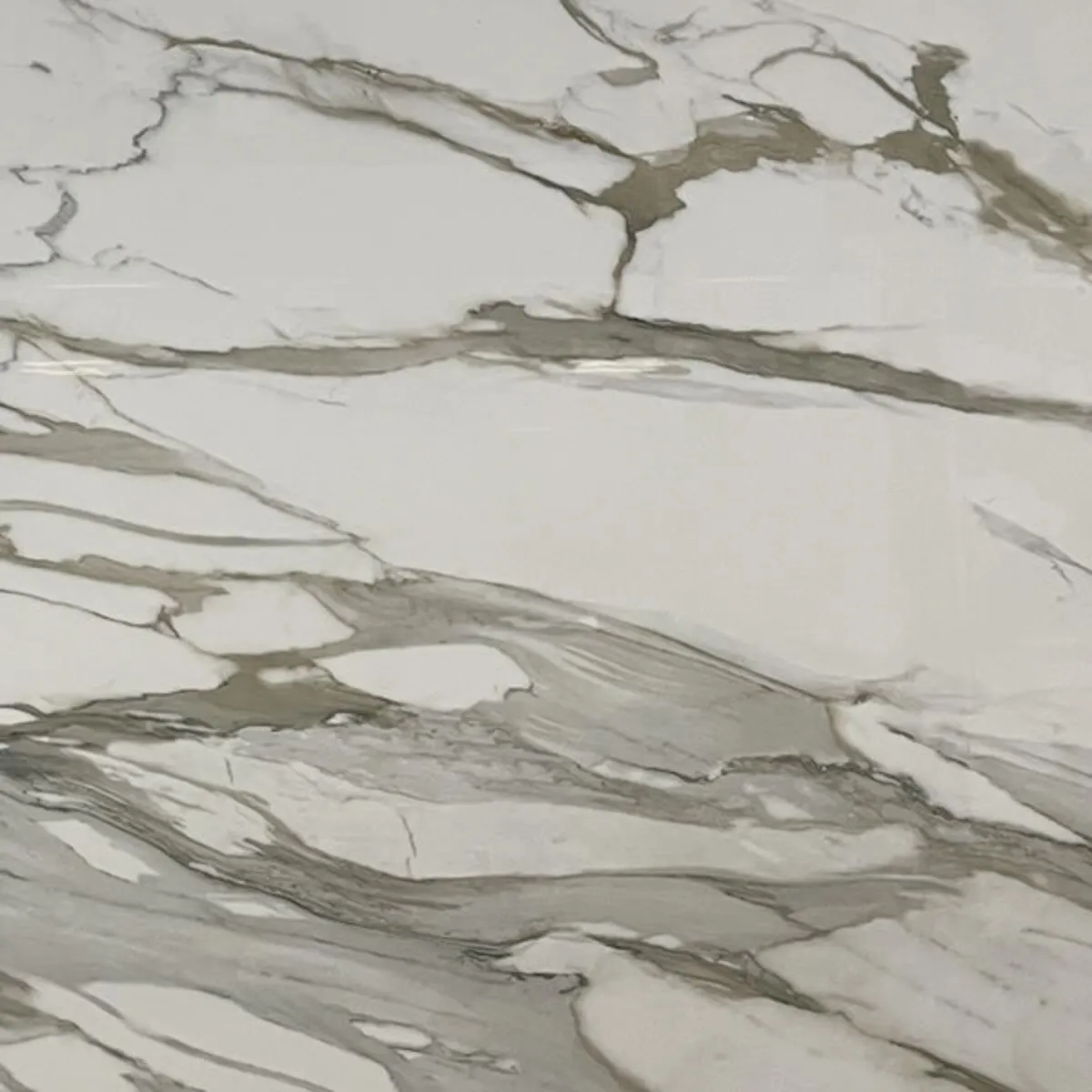 Closeup image of Aggranite Porcelain Calacatta Borghini White Porcelain countertop slab