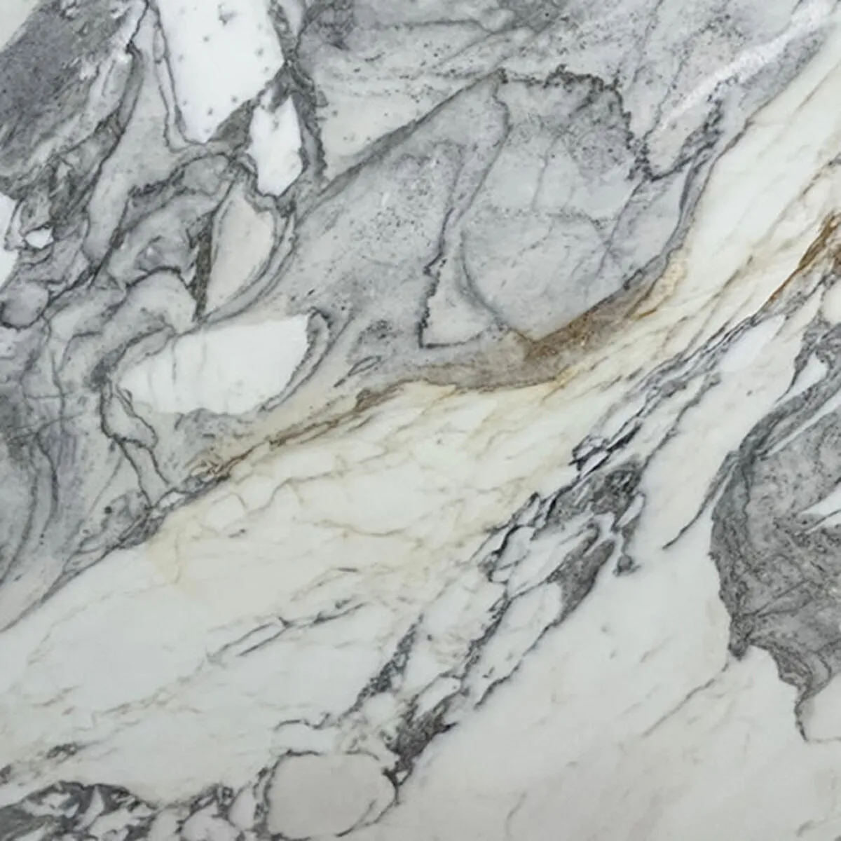 Closeup image of Calacatta Picasso White Marble countertop slab