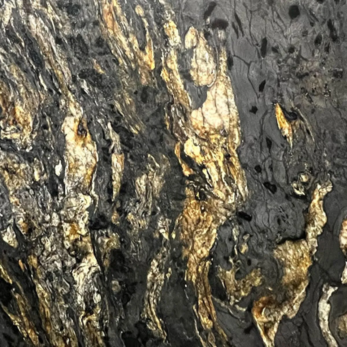 Closeup image of Cosmic Black Black Granite countertop slab