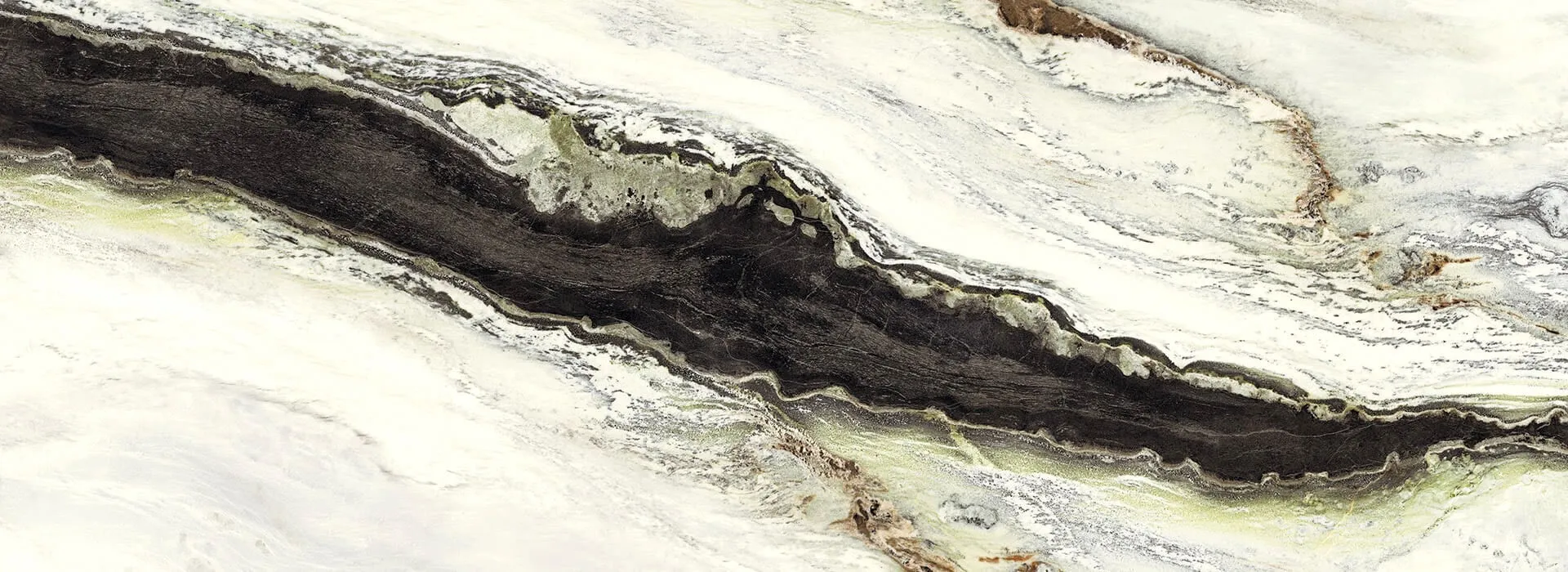 Closeup image of Aggranite Porcelain Iris Maxfine Panda White White Porcelain countertop slab