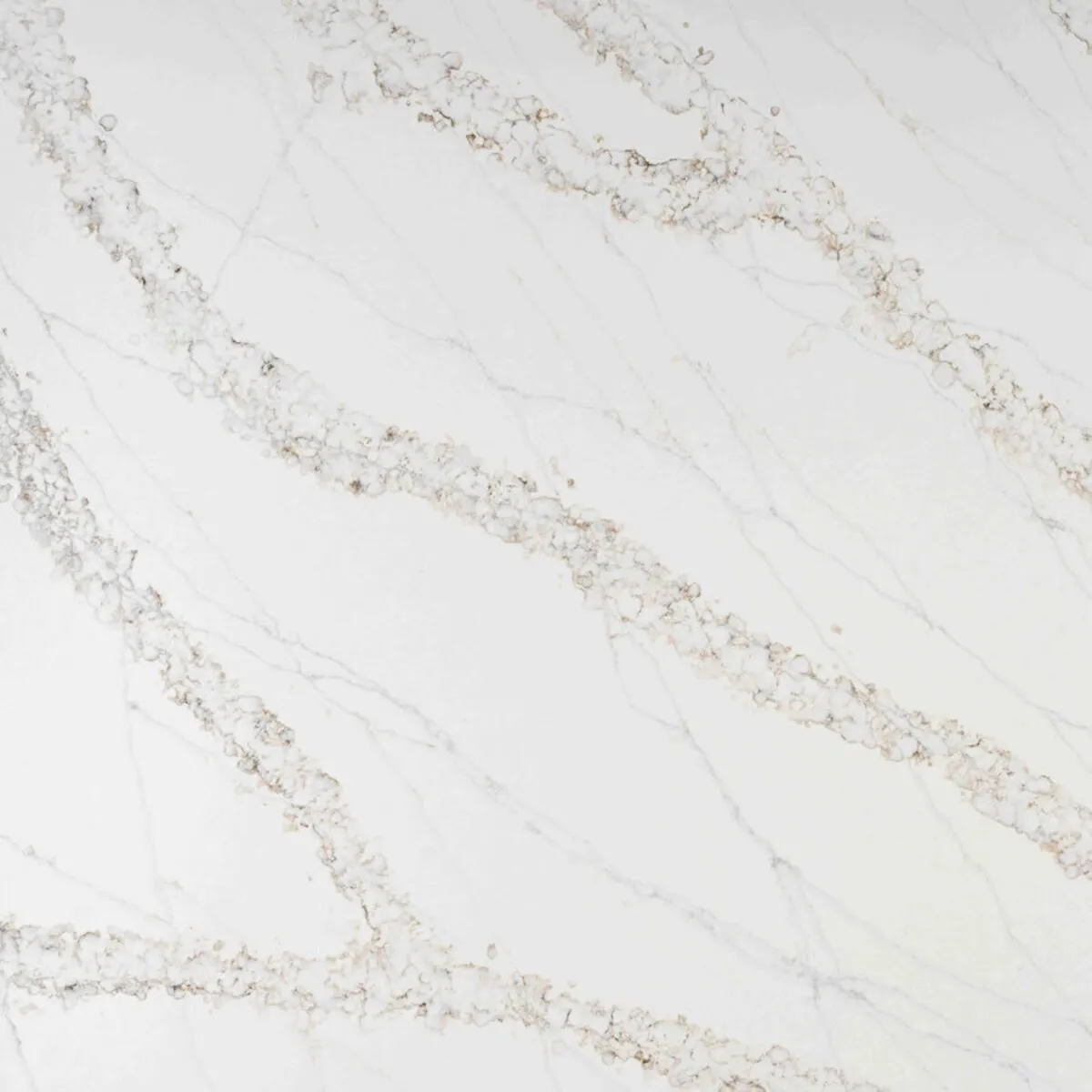 Closeup image of Aggranite Quartz Lux Presento White Quartz countertop slab
