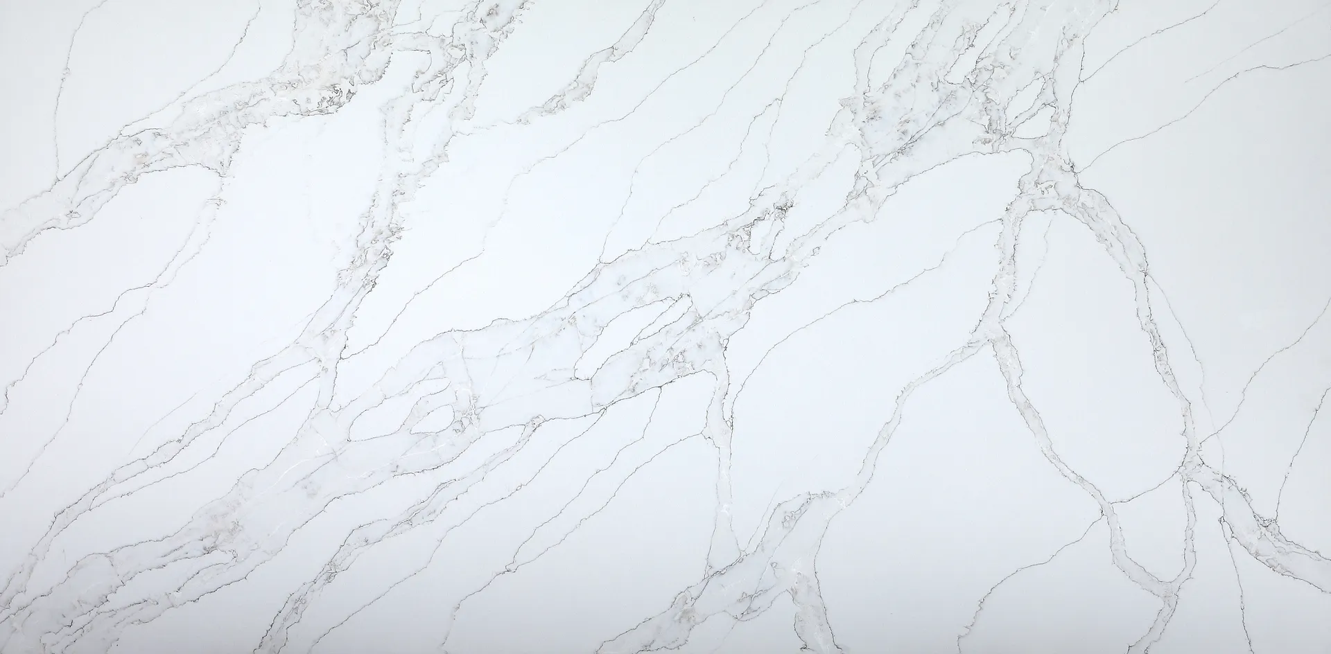 Closeup image of Aggranite Quartz Statuary Royale White Quartz countertop slab