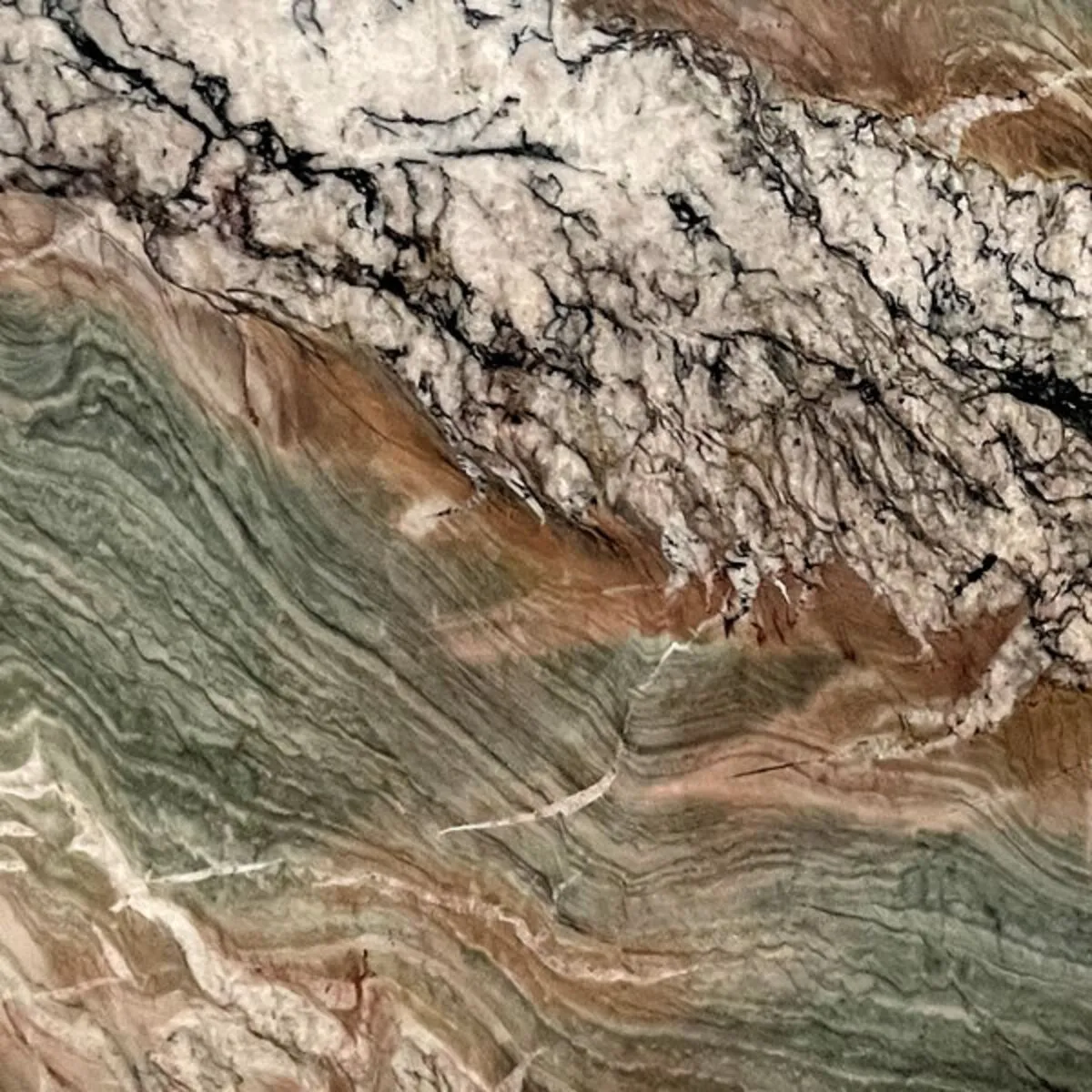 Closeup image of Volupia Green Quartzite countertop slab