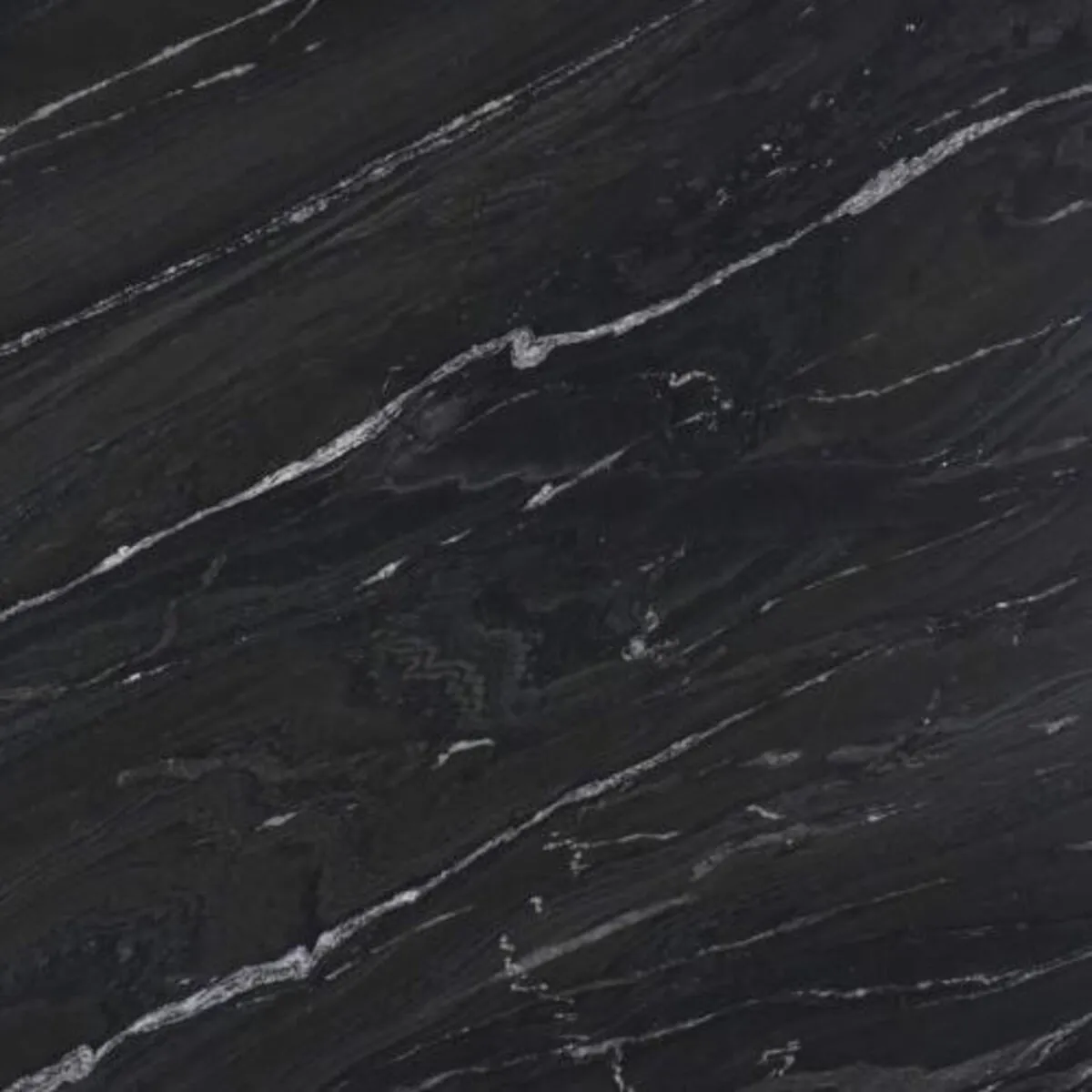 Closeup image of Winter Wood Black Granite countertop slab