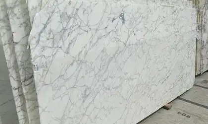 Closeup image of Calacatta Spider White Marble countertop slab