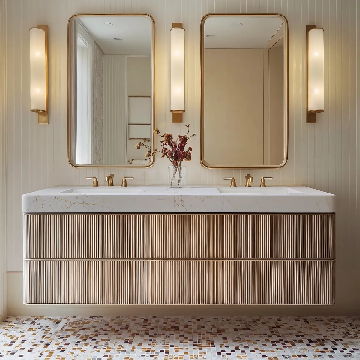Image of installed Stratus Quartz Magnifico Gold White Quartz countertops