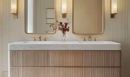 Image of installed Stratus Quartz Magnifico Gold White Quartz countertops