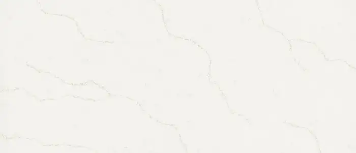 Closeup image of Q Quartz Calacatta Rusta White Quartz countertop slab