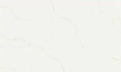 Closeup image of Q Quartz Calacatta Rusta White Quartz countertop slab