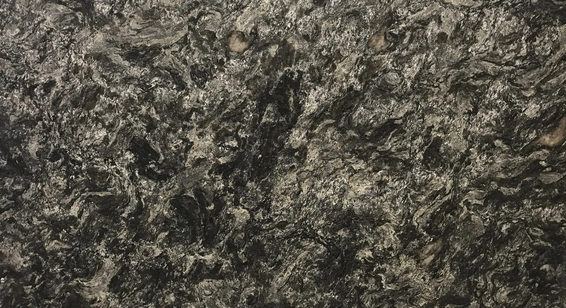 Closeup image of Asterix Black Granite countertop slab