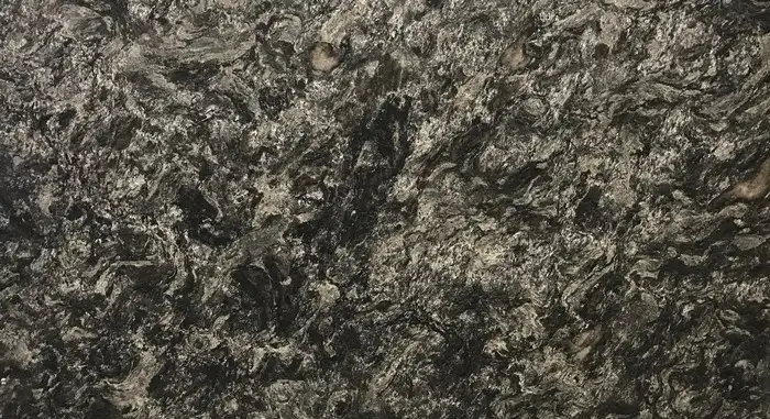 Closeup image of Asterix Black Granite countertop slab