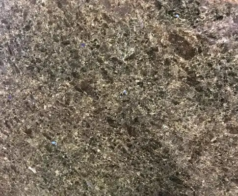 Closeup image of Blue In The Night Brown Granite countertop slab