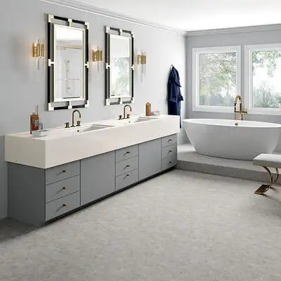 Image of installed ONE Quartz Surfaces Jasmine White White Quartz countertops