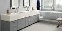 Image of installed ONE Quartz Surfaces Jasmine White White Quartz countertops