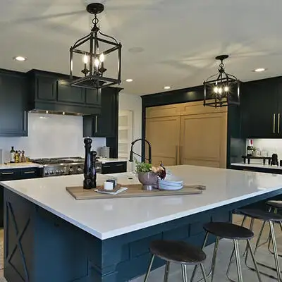 Image of installed ONE Quartz Surfaces Morning Frost White Quartz countertops