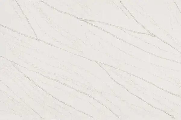 Closeup image of ONE Quartz Surfaces Telluride White Quartz countertop slab
