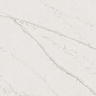 Image of installed ONE Quartz Surfaces Telluride White Quartz countertops
