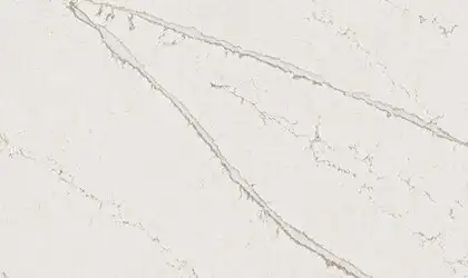 Image of installed ONE Quartz Surfaces Telluride White Quartz countertops