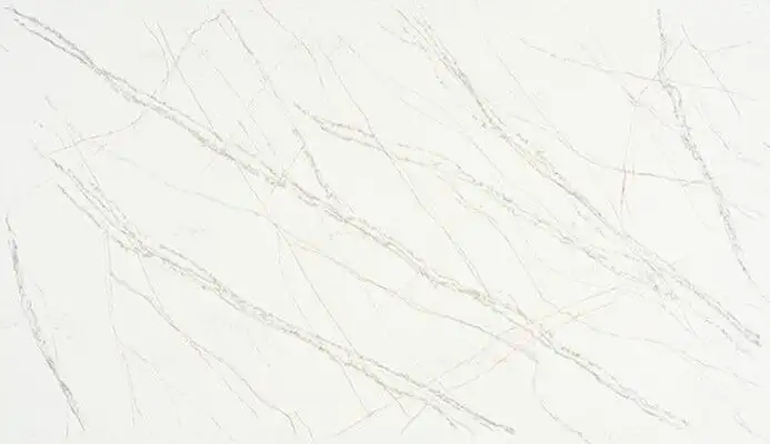 Closeup image of ONE Quartz Surfaces Calacatta Royale White Quartz countertop slab