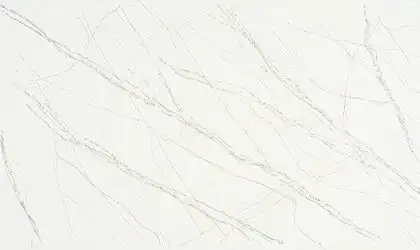 Closeup image of ONE Quartz Surfaces Calacatta Royale White Quartz countertop slab Stone Countertop