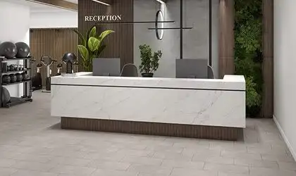 Image of installed ONE Quartz Surfaces Calacatta Royale White Quartz countertops