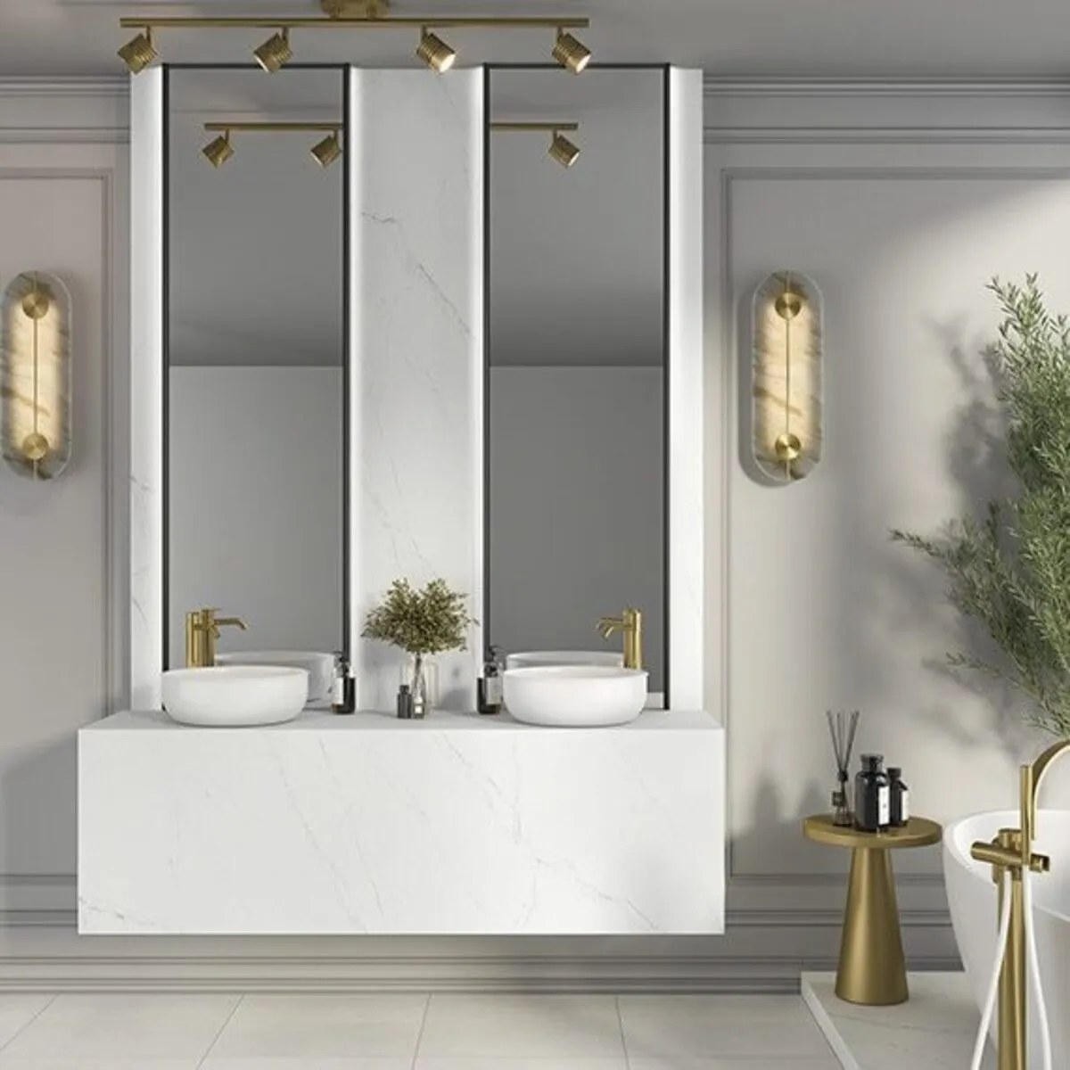 Image of installed ONE Quartz Surfaces Calacatta Royale White Quartz countertops